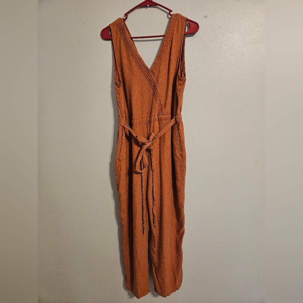 Kuhl Rust Orange Sleeveless Wrap Jumpsuit with Tie Belt